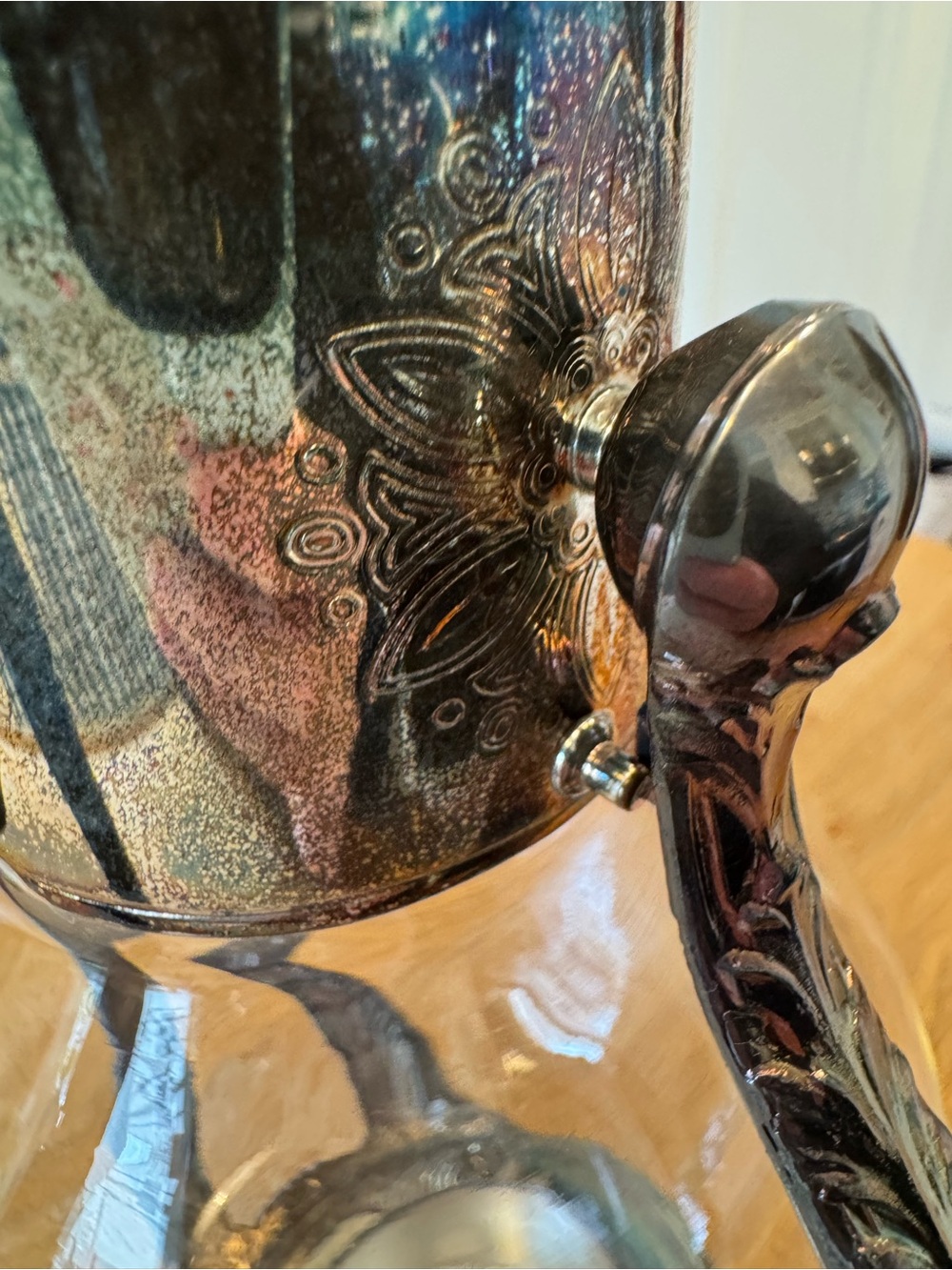 Antique Silver Tilting Glass Coffee Carafe & Warming Stand | Art Nouveau | HTF - Picture 8 of 11